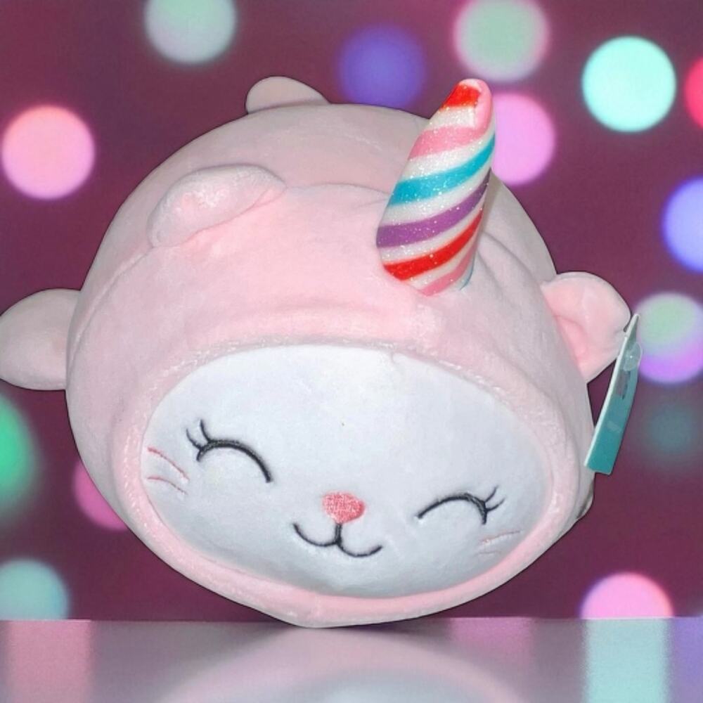 Hug Me 10" Dress Up Cat Narwhal Horn Plush Pillow Glittery Embroidered Nursery
